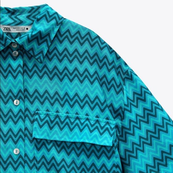 Zara PRINTED SHIRT BLUE - Picture 4 of 4